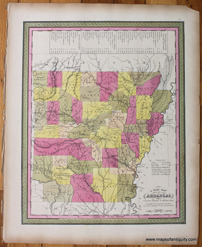 Antique-Hand-Colored-Map-A-New-Map-of-Arkansas-with-its-Canals-Roads-&-Distances.-United-States-South-1847-Mitchell-Maps-Of-Antiquity