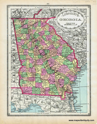 Antique-Hand-Colored-Map-Lubrecht's-Georgia-United-States-South-1887-Lubrecht-Maps-Of-Antiquity