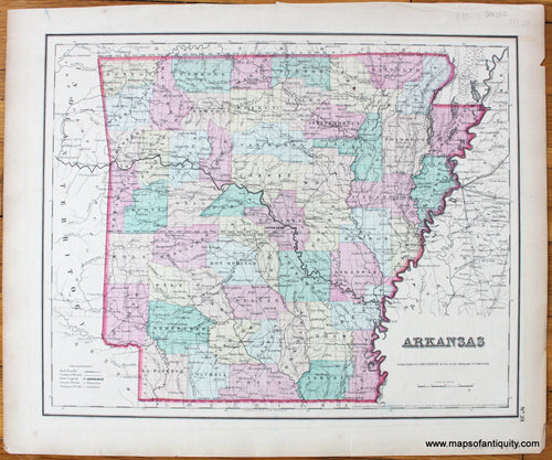 Antique-Hand-Colored-Map-Arkansas-United-States--1857-Colton-Maps-Of-Antiquity
