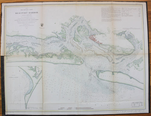 Hand-Colored-Antique-Nautical-Chart-Preliminary-Chart-of-Beaufort-Harbor-North-Carolina-******-Antique-Nautical-Charts-and-Coast-Surveys-of-the-WorldÃ‚Â -Coastal-Report-Charts-South-1854-U.S.-Coast-Survey-Maps-Of-Antiquity