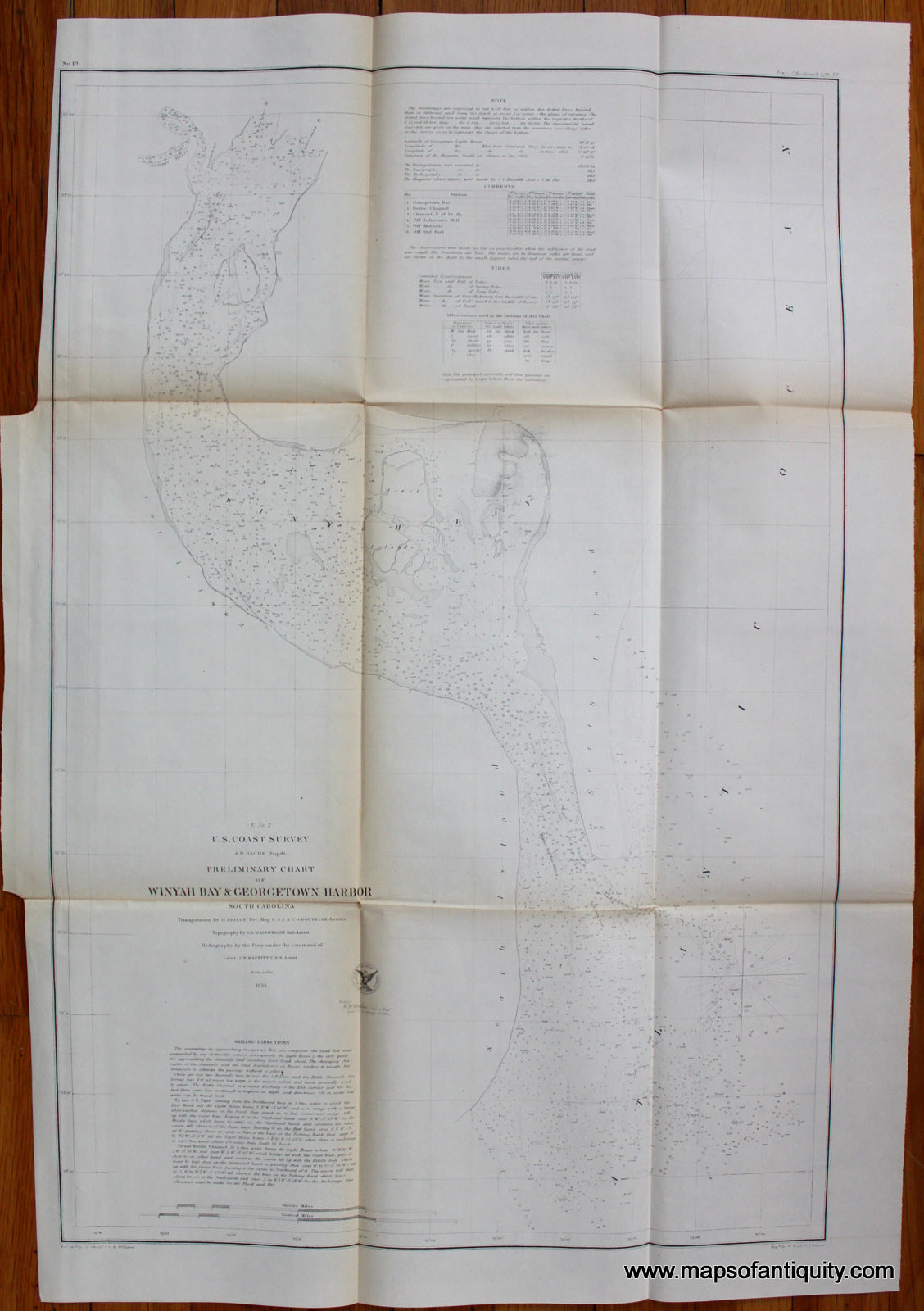 Antique-Map-Chart-Coastal-Report-1855-USCS-Winyah-Bay-Georgetown-Harbor-South-Carolina-SC-1850s-1800s-19th-century-Maps-of-Antiquity