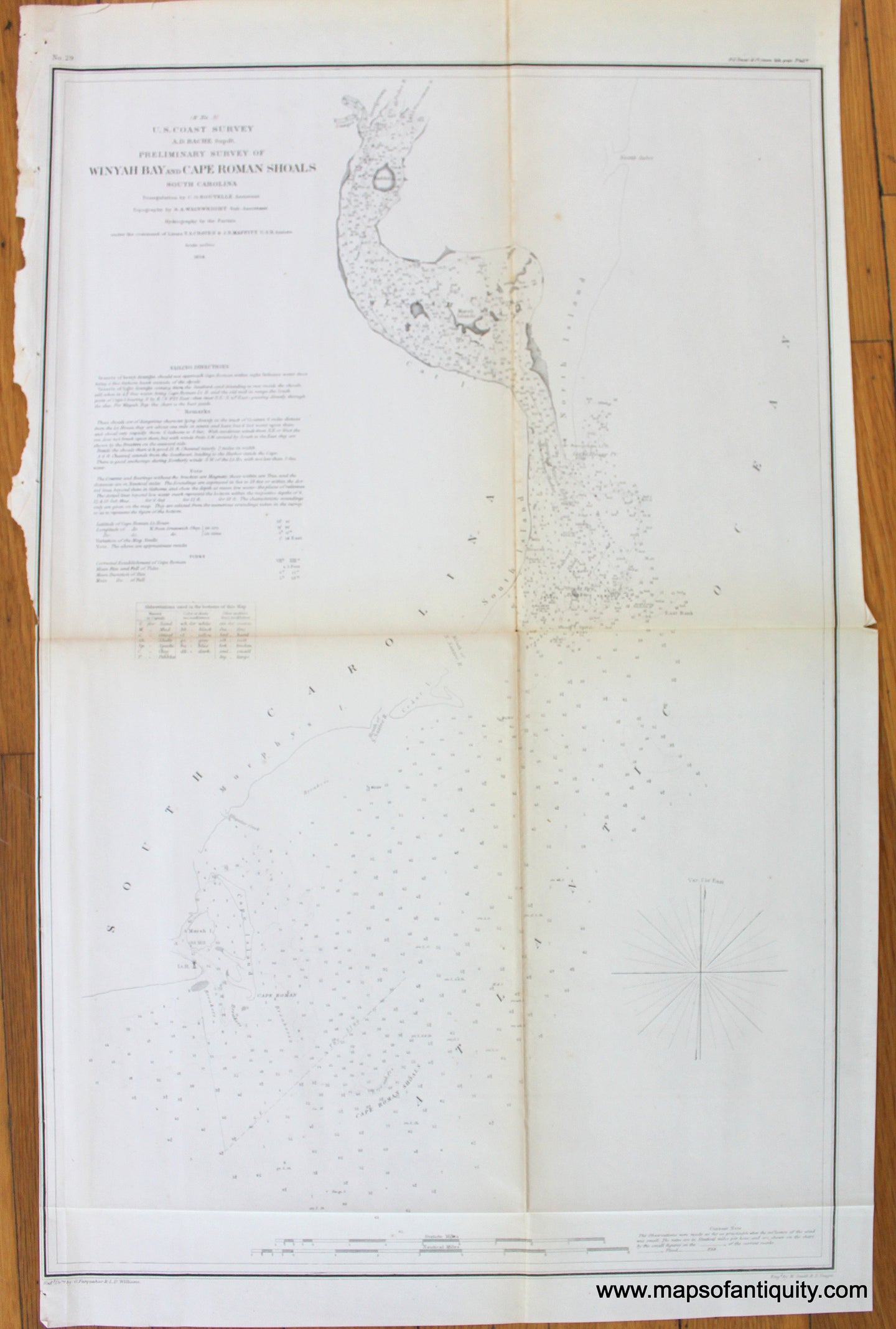 Antique-Map-Preliminary-Survey-of-Winyah-Bay-and-Cape-Roman-Romain-Island-Shoals-South-Carolina-U.-S.-Coast-Coastal-Chart-Survey-1854-Maps-Of-Antiquity