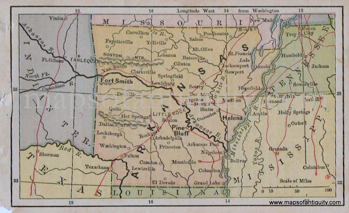 Antique-Map-Miniature-Map-of-Arkansas-1880-Bradstreet-1800s-19th-century-maps-of-Antiquity