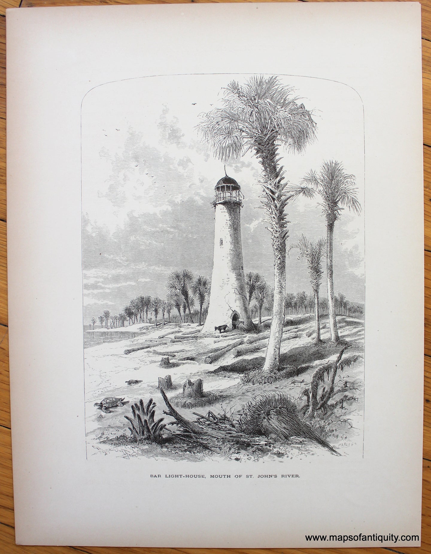 Antique-Print-Prints-Bar-Light-House-Mouth-of-St.-John's-River-Johns-Lighthouse-Old-Florida-1872-Picturesque-America-1800s-19th-century-maps-of-Antiquity