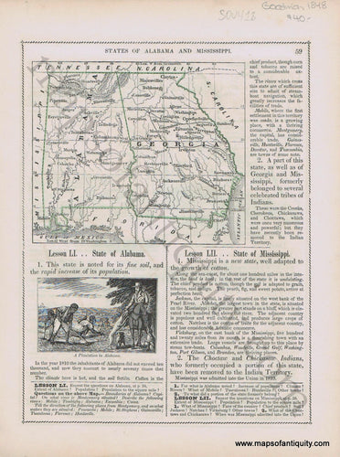 Antique-Printed-Color-Map-States-of-Alabama-and-Georgia-verso-State-of-Louisiana-and-Mississippi-1848-Goodrich-United-States-South1800s-19th-century-Maps-of-Antiquity