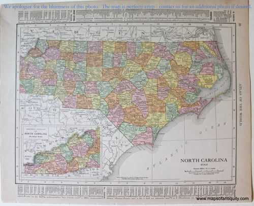 Antique-Printed-Color-Map-North-Carolina-verso:-West-Virginia-1911-Rand-McNally-South-North-Carolina-1900s-20th-century-Maps-of-Antiquity