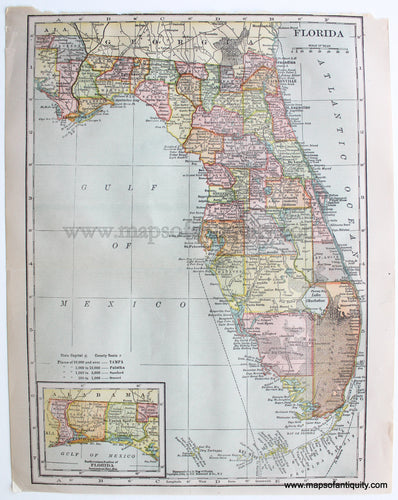 Antique-Printed-Color-Map-Florida-1904-C.S.-Hammond-&-Co.-South-Florida-1900s-20th-century-Maps-of-Antiquity