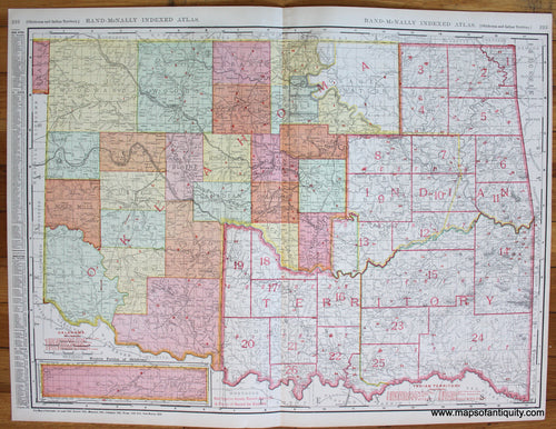 Antique-Printed-Color-Map-Oklahoma-and-Indian-Territory-1906-Rand-McNally-South-Oklahoma-1800s-19th-century-Maps-of-Antiquity