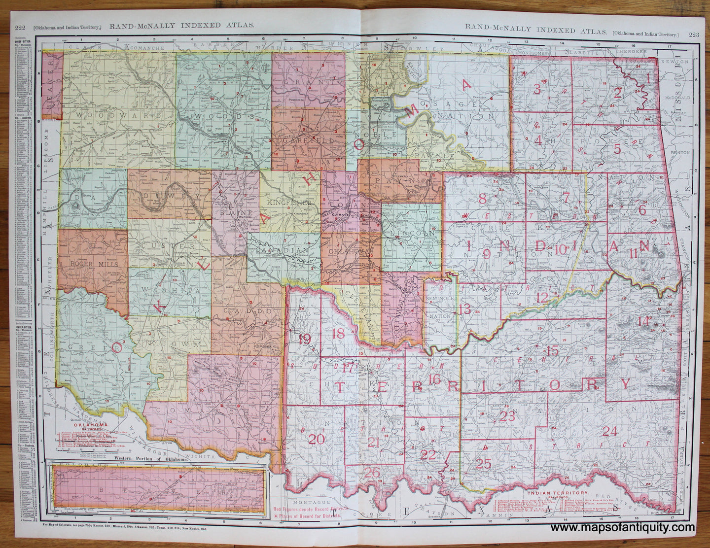 Antique-Printed-Color-Map-Oklahoma-and-Indian-Territory-1906-Rand-McNally-South-Oklahoma-1800s-19th-century-Maps-of-Antiquity