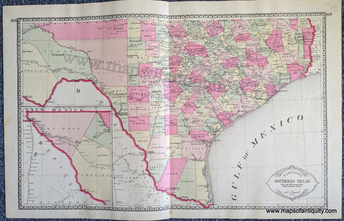 Antique-Map-Double-sided-sheet-with-multiple-maps:-Centerfold---Tunison's-Southern-Texas;-versos:-Tunison's-Minnesota-/-Tunison's-Wisconsin-United-States-Texas-1888-Tunison-Maps-Of-Antiquity-1800s-19th-century