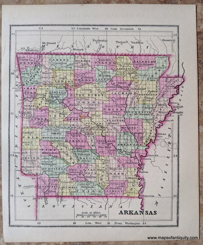 Antique-Uncolored-Map-Arkansas-United-States-South-1857-Morse-and-Gaston-Maps-Of-Antiquity-1800s-19th-century