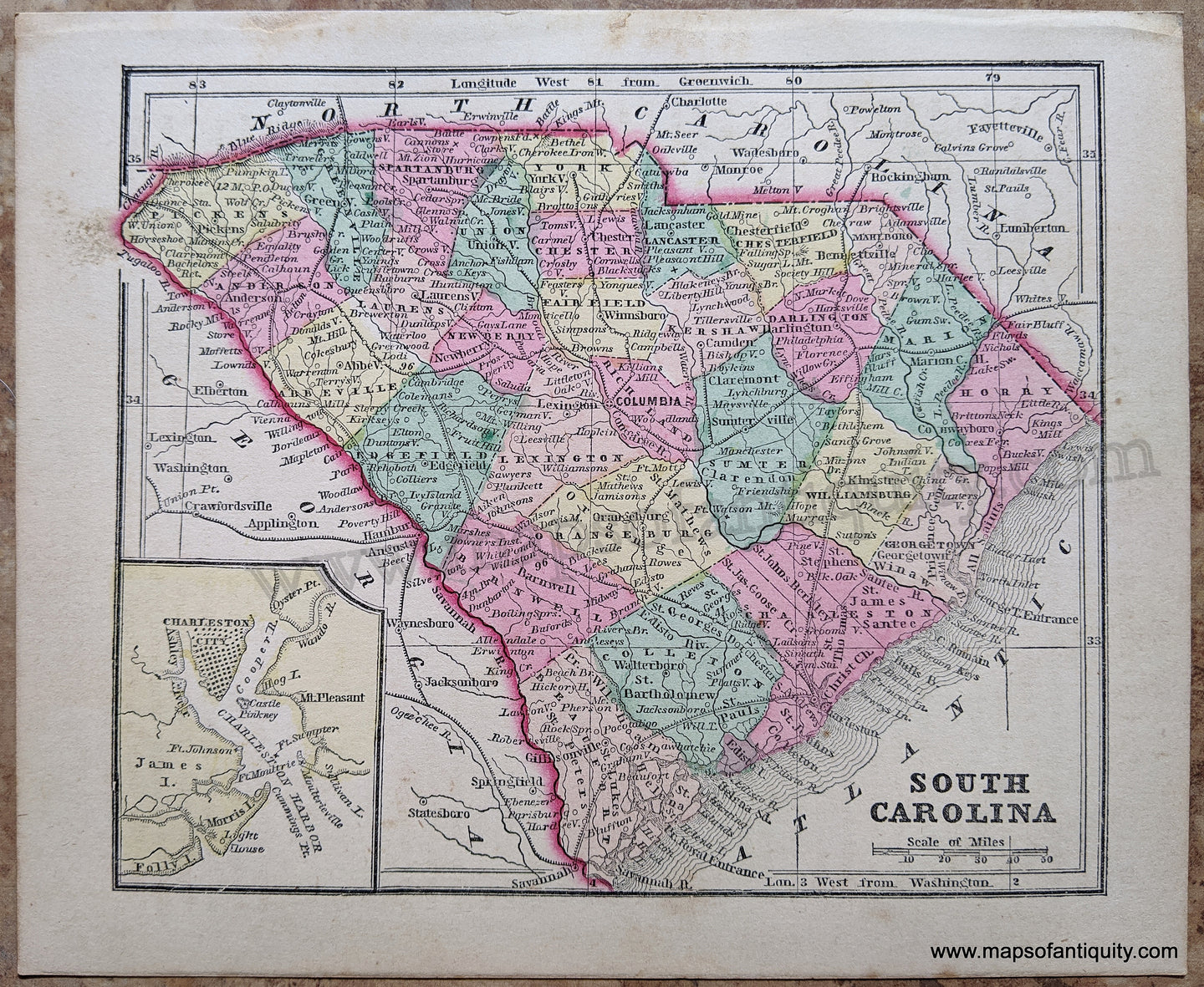 Antique-Uncolored-Map-South-Carolina-United-States-South-1857-Morse-and-Gaston-Maps-Of-Antiquity-1800s-19th-century