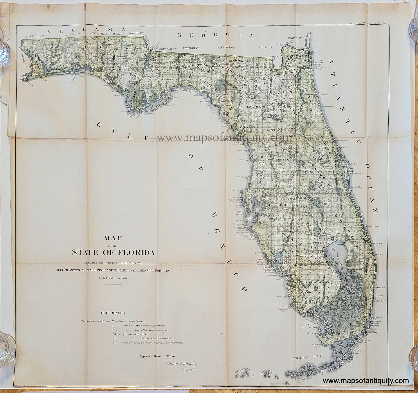 Genuine-Antique-Report-Map-Map-of-the-State-of-Florida-Showing-the-Progress-of-the-Surveys-1859-USCS-Maps-Of-Antiquity