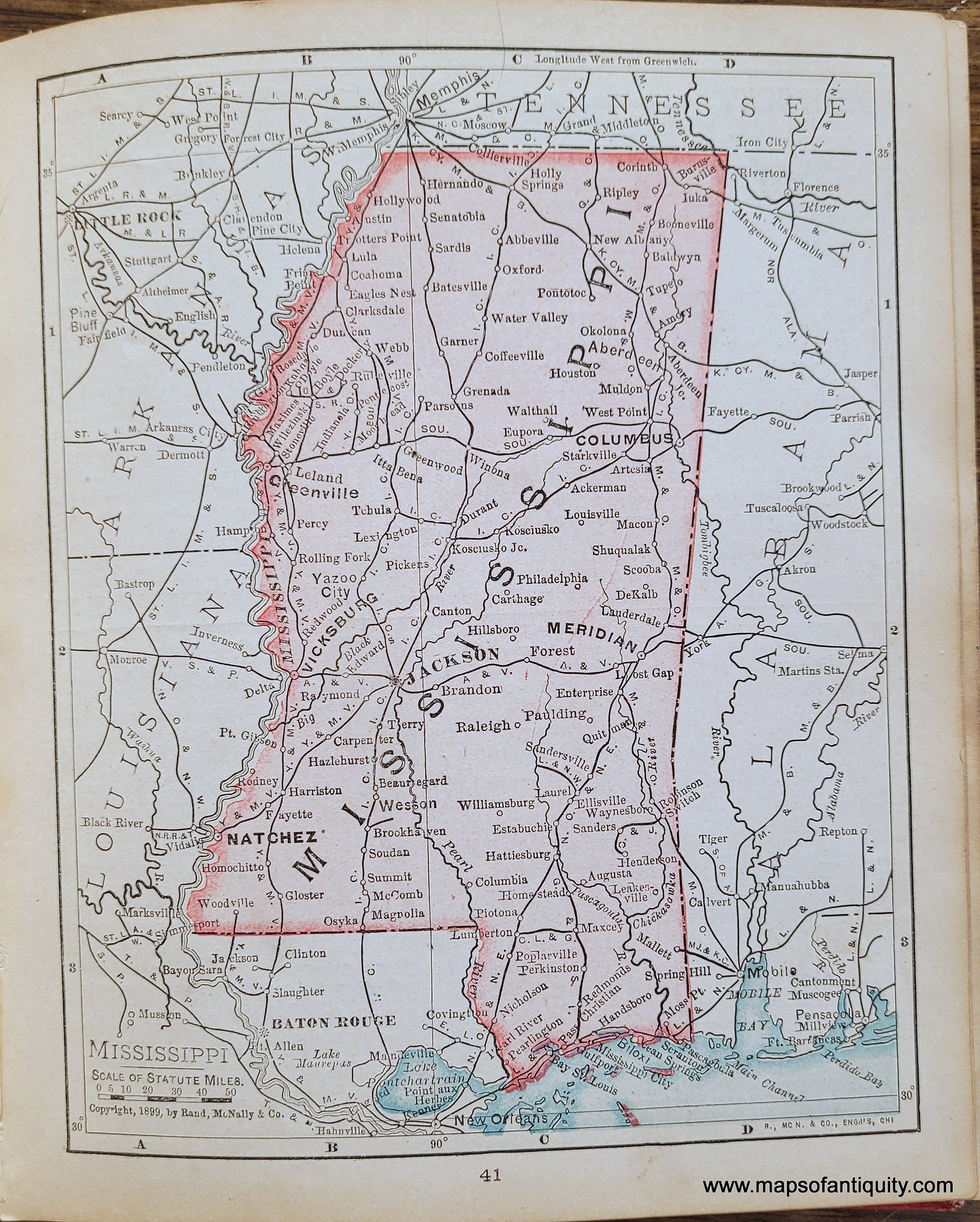 Genuine-Antique-Map-Mississippi-1900-Rand-McNally-Maps-Of-Antiquity