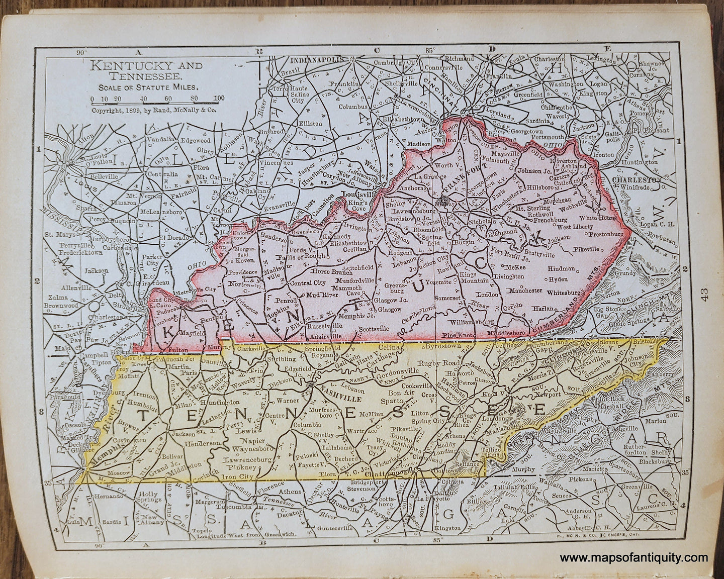 Genuine-Antique-Map-Kentucky-and-Tennessee-1900-Rand-McNally-Maps-Of-Antiquity