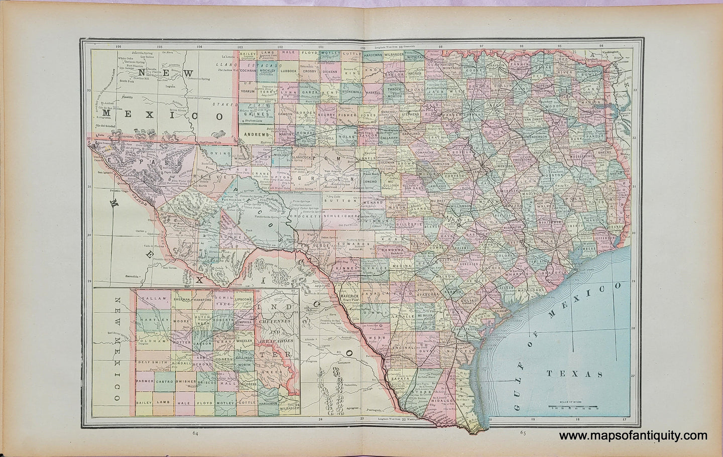 Genuine-Antique-Printed-Color-Map-Double-sided-page-Texas-centerfold--verso-New-Orleans-and-Kentucky-with-Tennessee-1893-Gaskell-Maps-Of-Antiquity