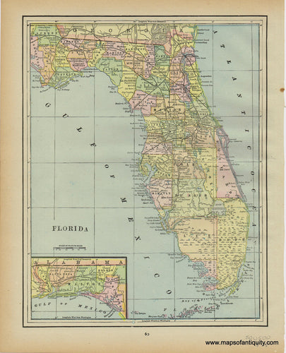 Genuine-Antique-Printed-Color-Map-Florida-1893-Gaskell-Maps-Of-Antiquity