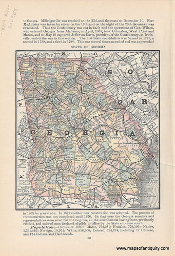 Genuine Antique Map-State of Georgia-1884-Rand McNally & Co-Maps-Of-Antiquity