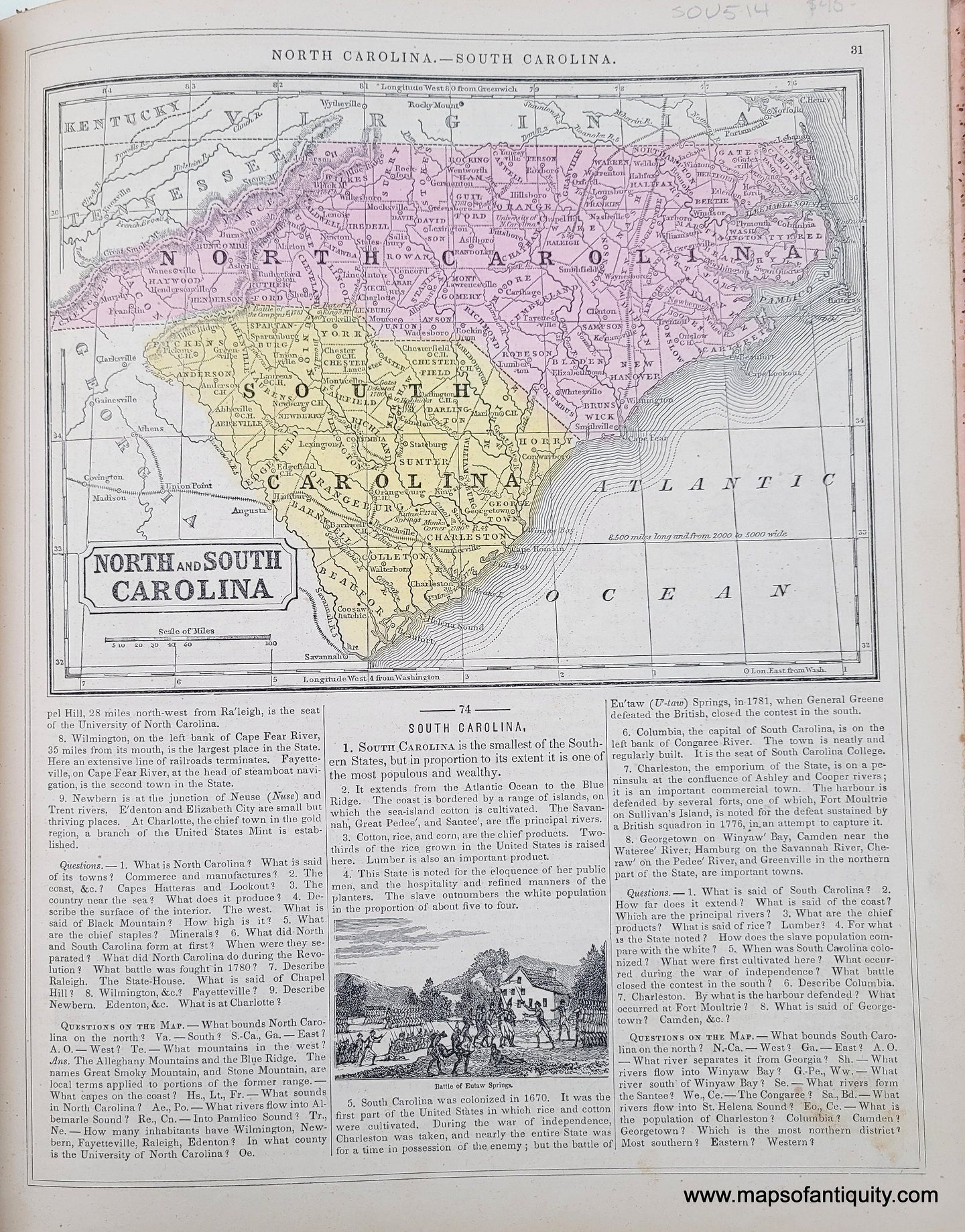 Genuine-Antique-Hand-Colored-Map-Double-sided-page-North-and-South-Carolina-verso-Georgia-and-Alabama-1850-Mitchell-Thomas-Cowperthwait-Co--Maps-Of-Antiquity