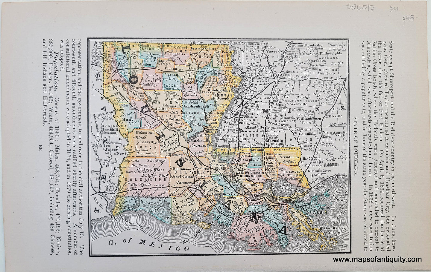 Antique-Map-Map-of-Louisiana-1884-Rand-McNally-Co-Maps-of-Antiquity