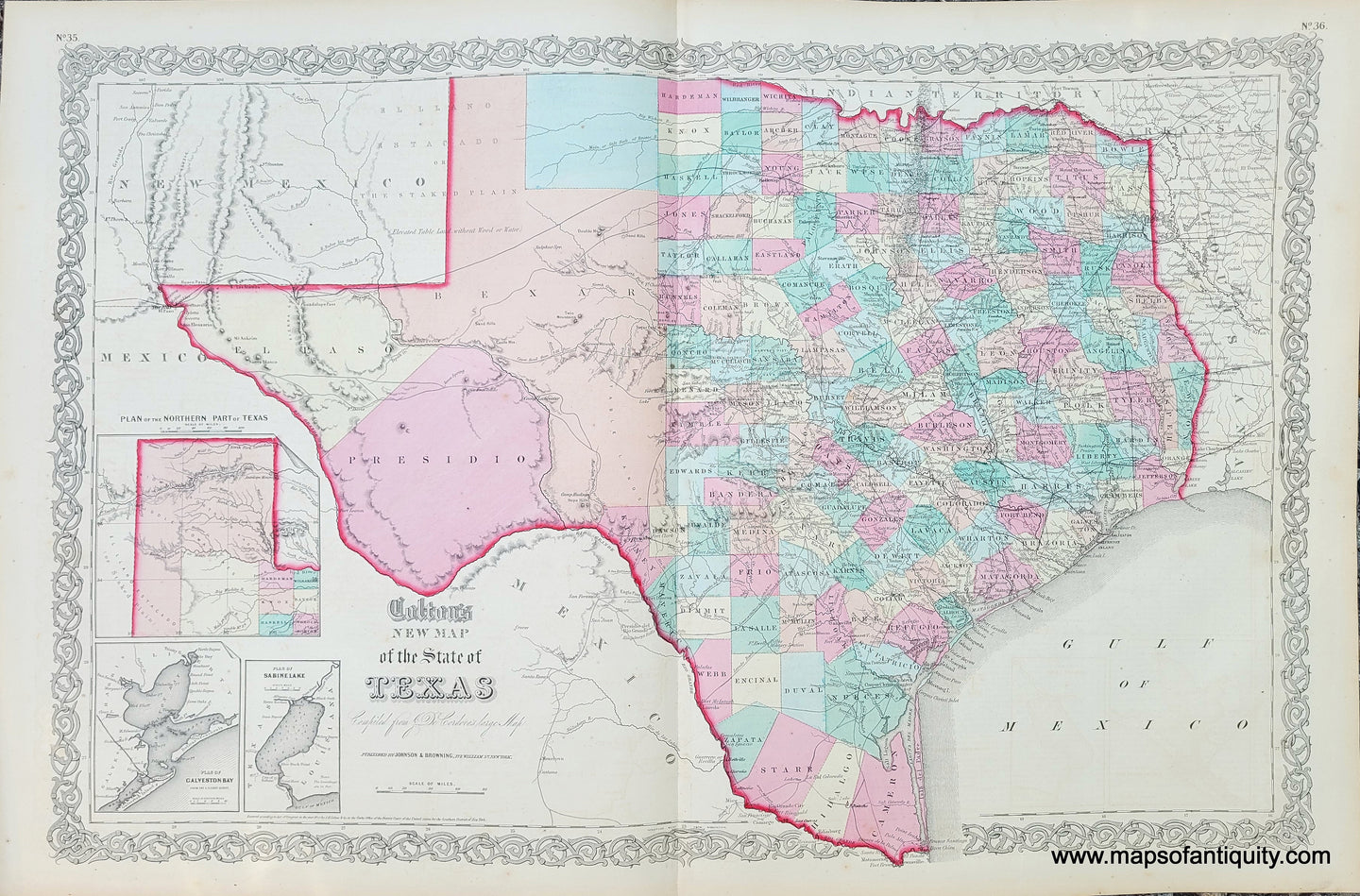 Genuine-Antique-Map-Coltons-New-Map-of-the-State-of-Texas-compiled-from-J-De-Cordovas-large-Map-1859-Colton-Maps-Of-Antiquity
