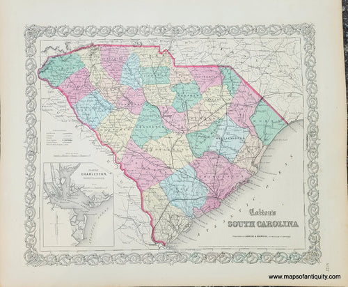 Genuine-Antique-Map-Coltons-South-Carolina-1859-Colton-Maps-Of-Antiquity