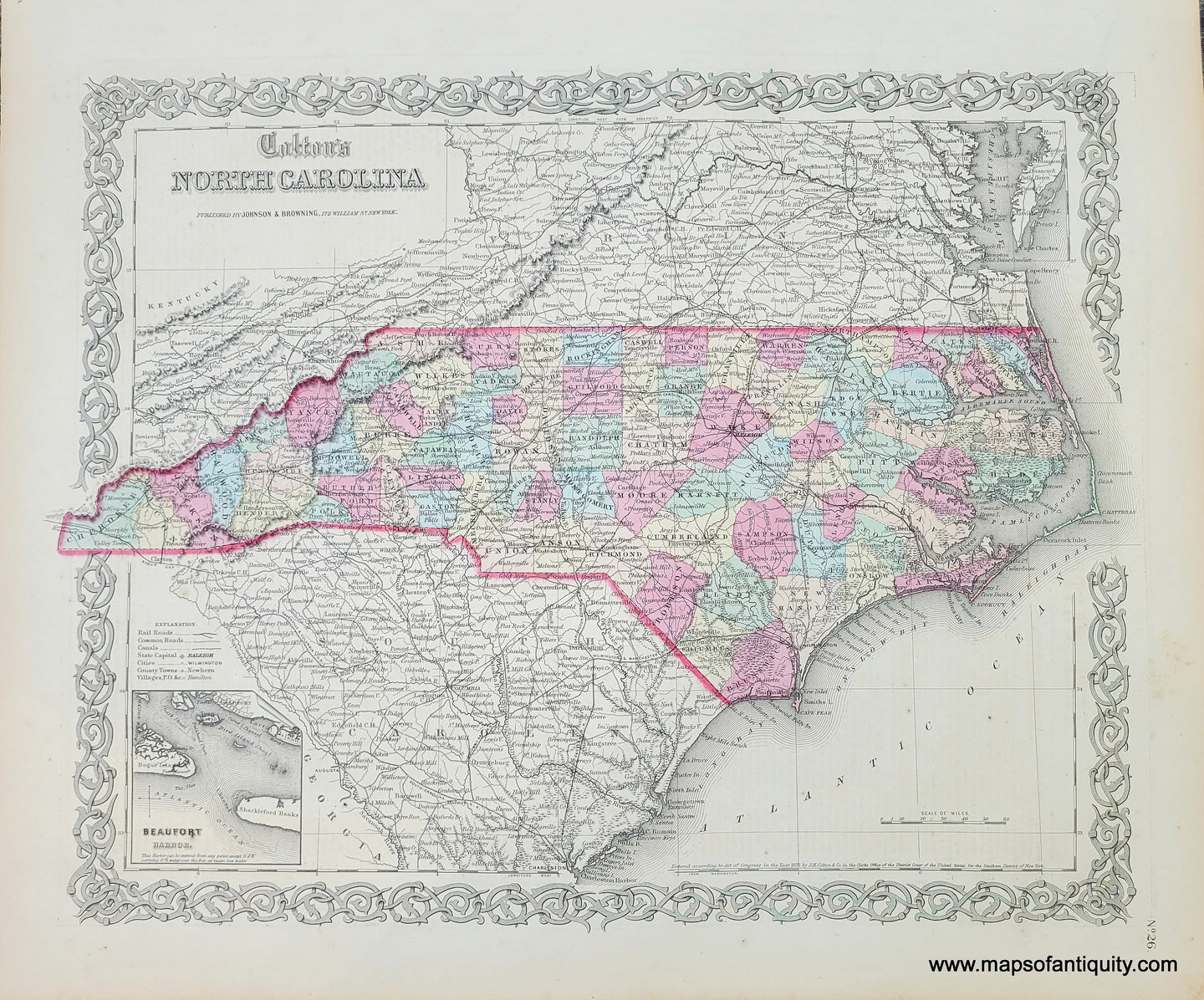 Genuine-Antique-Map-Coltons-North-Carolina-1859-Colton-Maps-Of-Antiquity