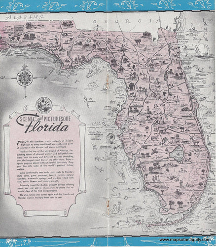 Genuine-Vintage-Map-Scenic-and-Picturesque-Florida-1949-Liozu-Maps-Of-Antiquity