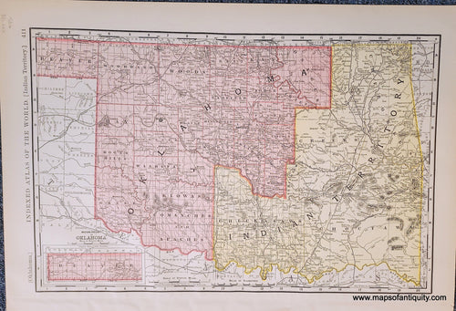 Genuine-Antique-Map-Oklahoma-Indian-Territory-Oklahoma--1898-Rand-McNally-Maps-Of-Antiquity-1800s-19th-century