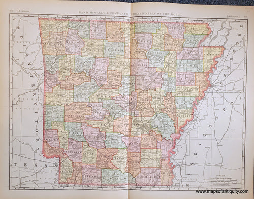 Genuine-Antique-Map-Arkansas-Arkansas--1898-Rand-McNally-Maps-Of-Antiquity-1800s-19th-century