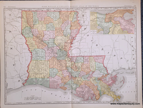 Genuine-Antique-Map-Louisiana-Louisiana--1898-Rand-McNally-Maps-Of-Antiquity-1800s-19th-century