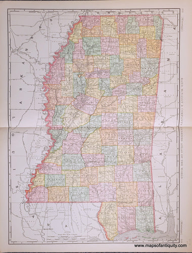 Genuine-Antique-Map-Mississippi-Mississippi--1898-Rand-McNally-Maps-Of-Antiquity-1800s-19th-century
