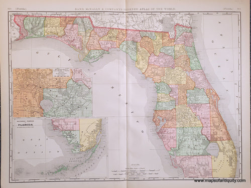 Genuine-Antique-Map-Florida-Florida--1898-Rand-McNally-Maps-Of-Antiquity-1800s-19th-century