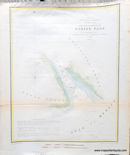 Genuine-Antique-Report-Chart-Reconnoissance-of-Sabine-Pass-between-Texas-and-Louisiana--1853-US-Coast-Survey-Maps-Of-Antiquity