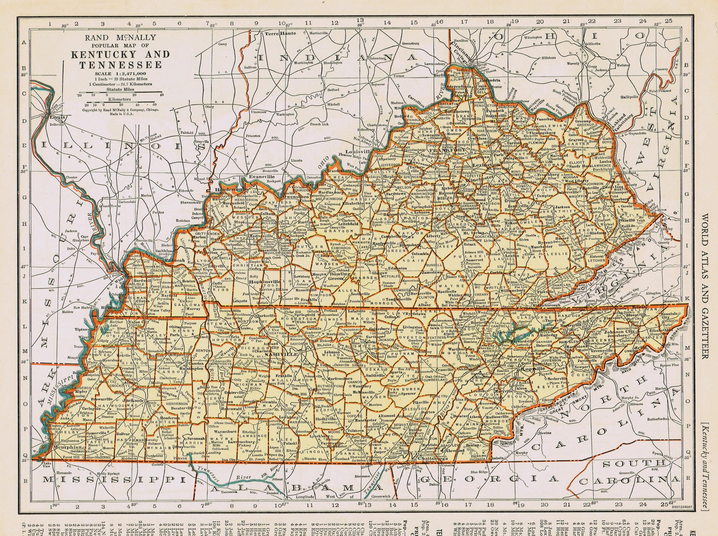 Genuine-Antique-Map-Popular-Map-of-Kentucky-and-Tennessee-1940-Rand-McNally-Maps-Of-Antiquity