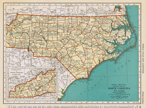 Genuine-Antique-Map-Popular-Map-of-North-Carolina-1940-Rand-McNally-Maps-Of-Antiquity