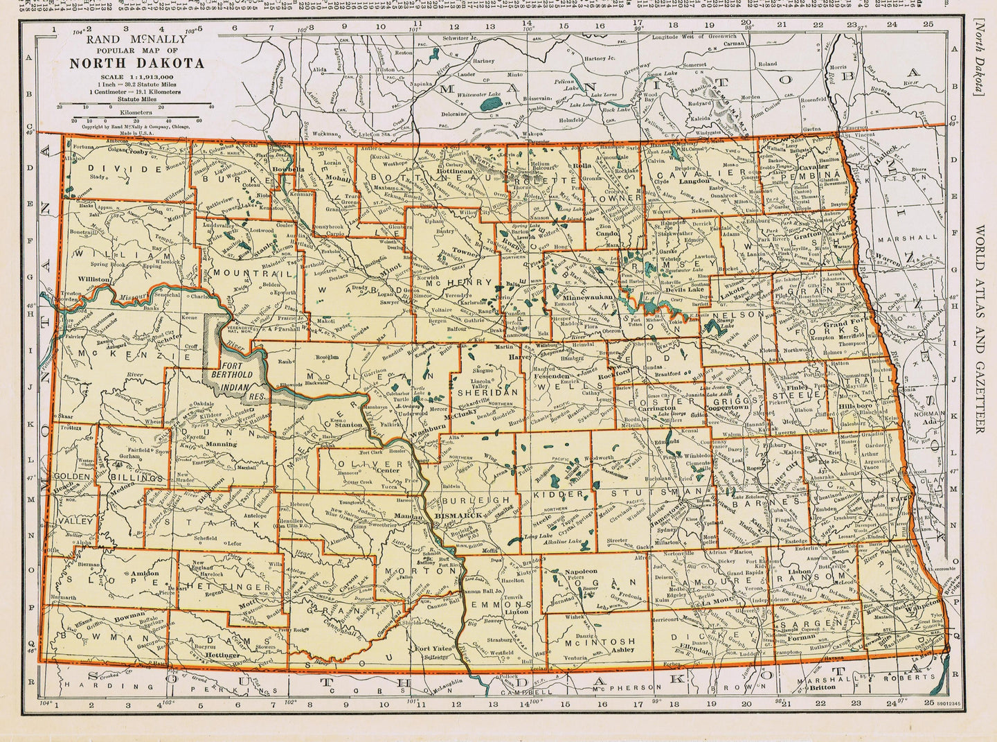 Genuine-Antique-Map-Popular-Map-of-North-Dakota-1940-Rand-McNally-Maps-Of-Antiquity