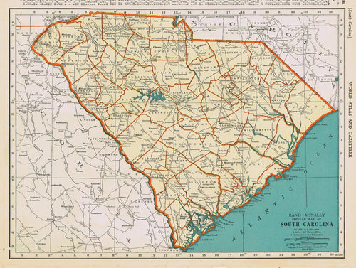 Genuine-Antique-Map-Popular-Map-of-South-Carolina-1940-Rand-McNally-Maps-Of-Antiquity