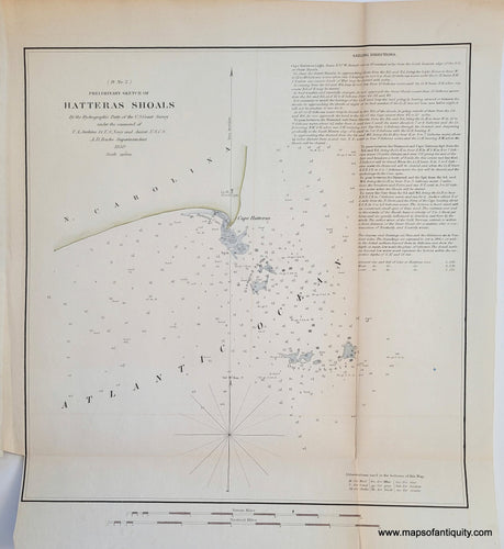Genuine-Antique-Chart-Preliminary-Sketch-of-Hatteras-Shoals-North-Carolina--North-Carolina-Coastal-Report-Charts--1850-US-Coast-Survey-Maps-Of-Antiquity-1800s-19th-century