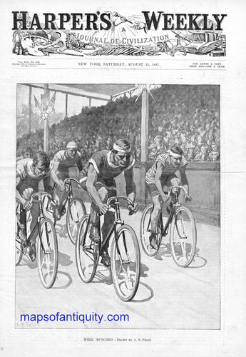 Black-and-White-Antique-Illustration-Well-Bunched-Bicycle-Race-Antique-Prints-Sports-Prints-1897-Harper's-Weekly-Maps-Of-Antiquity