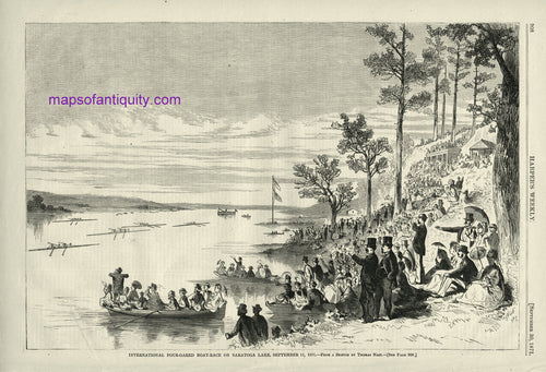 Black-and-White-Antique-Illustration-International-Four-Oared-Boat-Race-on-Saratoga-Lake-Antique-Prints-Sports-Prints-1871-Harper's-Weekly-Maps-Of-Antiquity