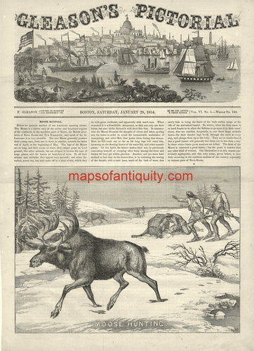 Black-and-White-Antique-Illustration-Moose-Hunting-Antique-Prints-Sports-Prints-1854-Gleason's-Pictorial-Maps-Of-Antiquity