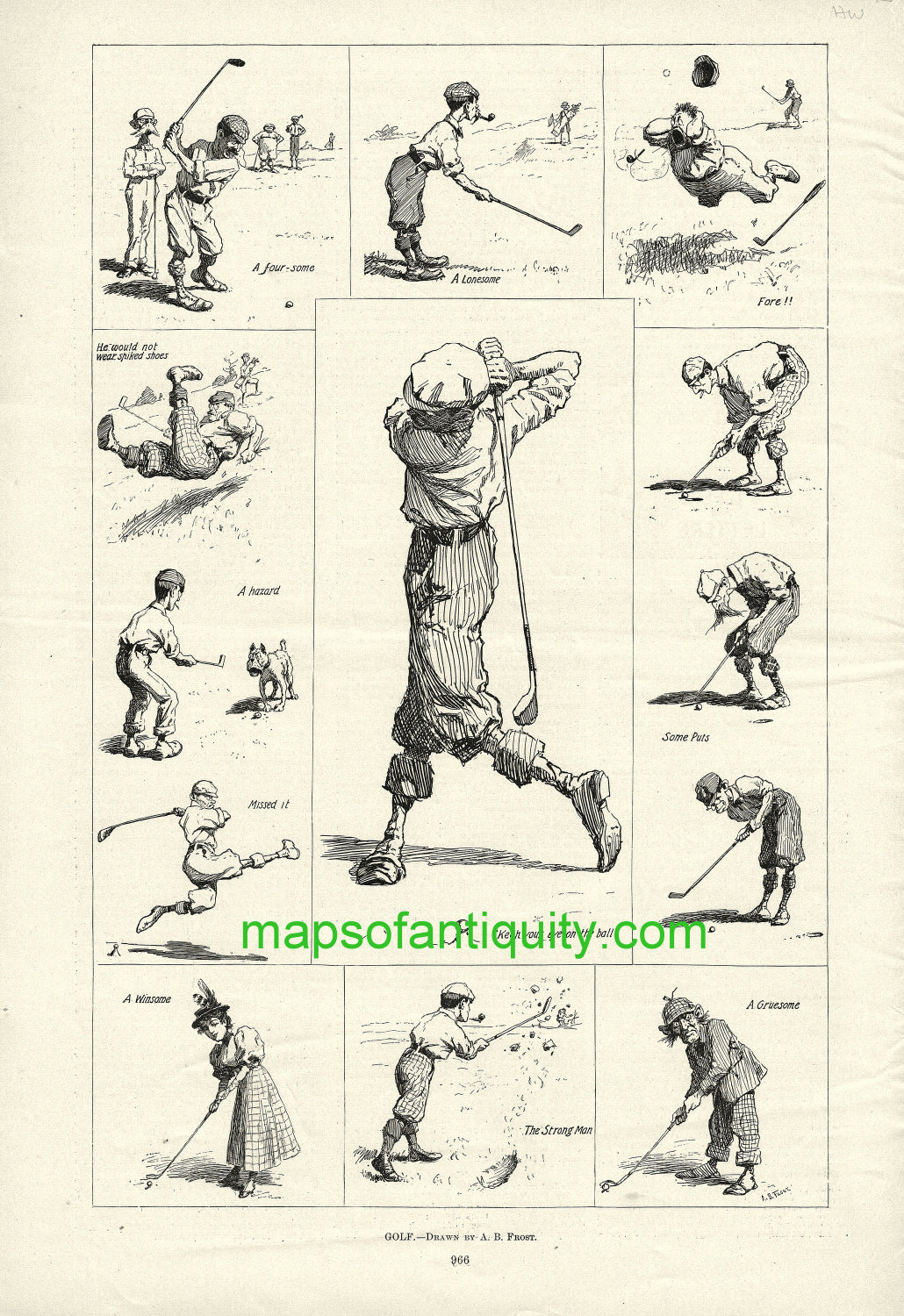 Black-and-White-Antique-Illustration-Golf-antique-illustration-**********-Antique-Prints-Sports-Prints-1895-Harper's-Weekly-Maps-Of-Antiquity