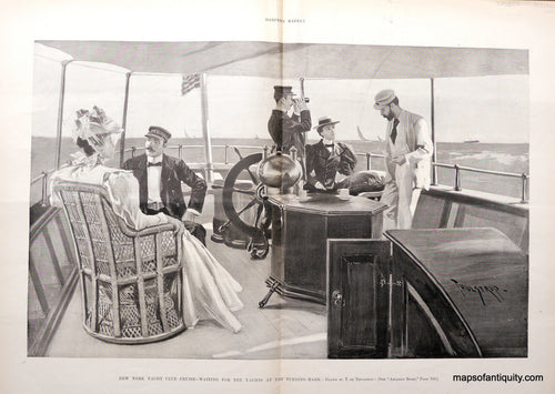 Black-and-White-Antique-Illustration-New-York-Yacht-Club-Cruise--Waiting-for-the-Yachts-at-the-Turning-Mark-Antique-Prints-Sports-Prints-1895-Harper's-Weekly-Maps-Of-Antiquity
