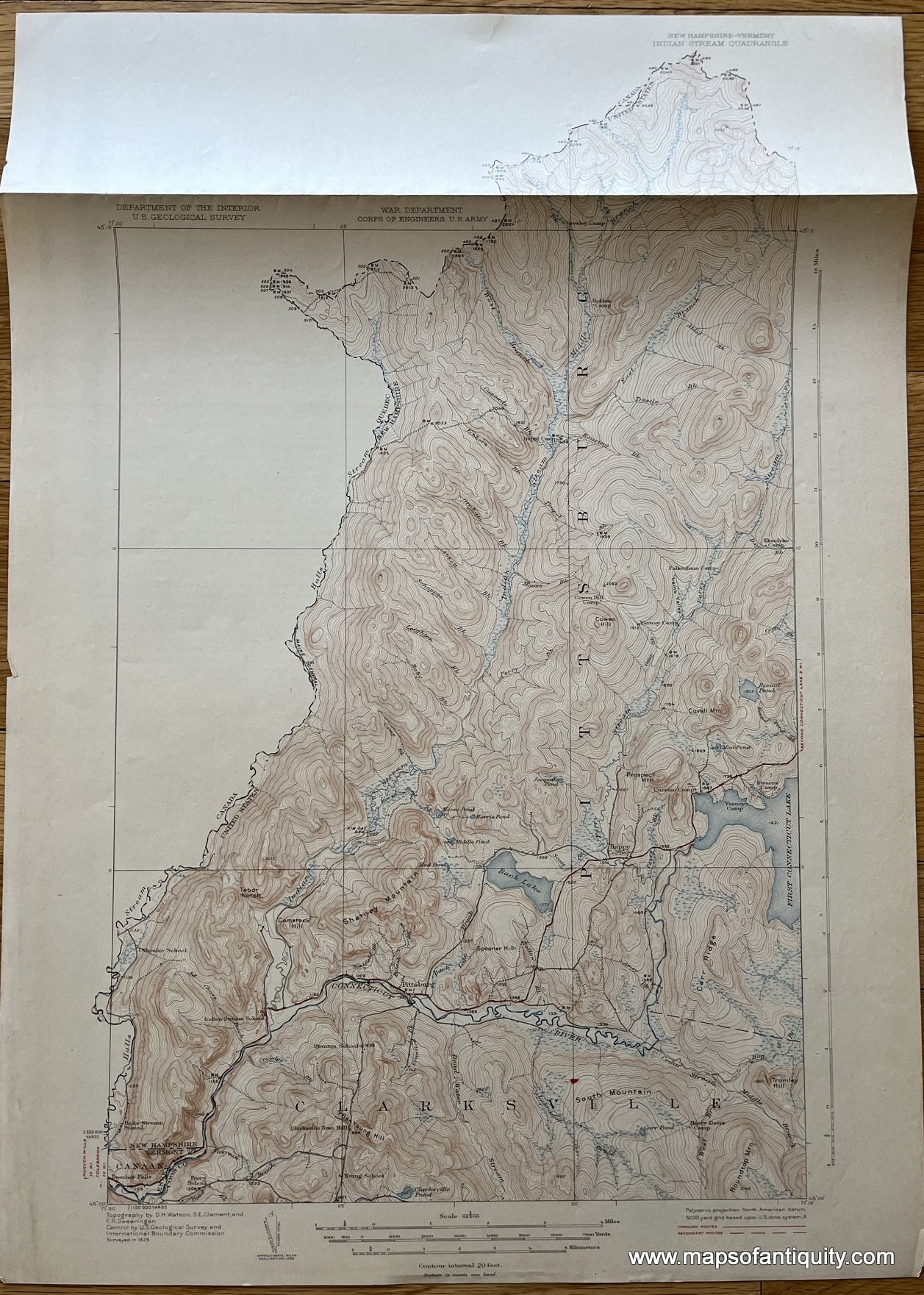 Genuine-Antique-Topographical-Map-Indian-Stream-Quadrangle-NH-Topo-Map-1927-USGS-U-S--Geological-Survey-Maps-Of-Antiquity