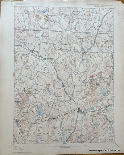 Genuine-Antique-Topographical-Map-Groton-Sheet--MA-and-NH-Topo-Map-1095-USGS-U-S--Geological-Survey-Maps-Of-Antiquity