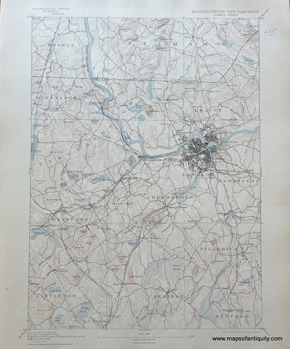 Genuine-Antique-Topographical-Map-Lowell-Sheet-MA-NH-Topo-Map-1904-USGS-U-S--Geological-Survey-Maps-Of-Antiquity