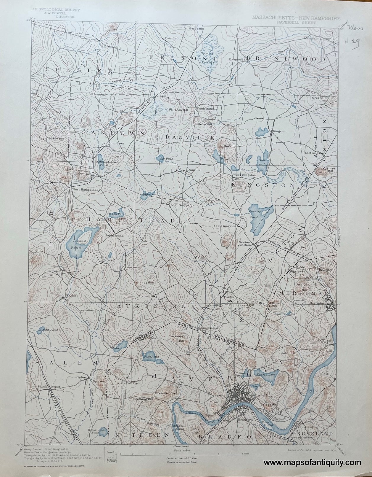 Genuine-Antique-Topographical-Map-Haverhill-MA-and-NH-Sheet-Topo-Map-1904-USGS-U-S--Geological-Survey-Maps-Of-Antiquity