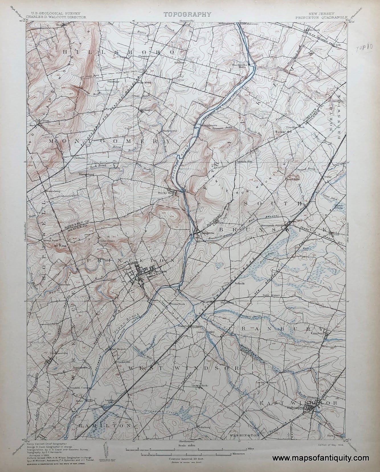 Genuine-Antique-Topographic-map-Princeton-New-Jersey-Quadrangle-Antique-Topo-Map---NJ-Antique-Geological-&-Topographical-Maps-New-Jersey-1906-USGS-Maps-Of-Antiquity
