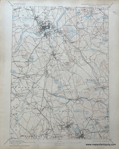 Genuine-Antique-Topographical-Map-Lawrence-MA-and-NH-Topo-Map-1906-USGS-U-S--Geological-Survey-Maps-Of-Antiquity